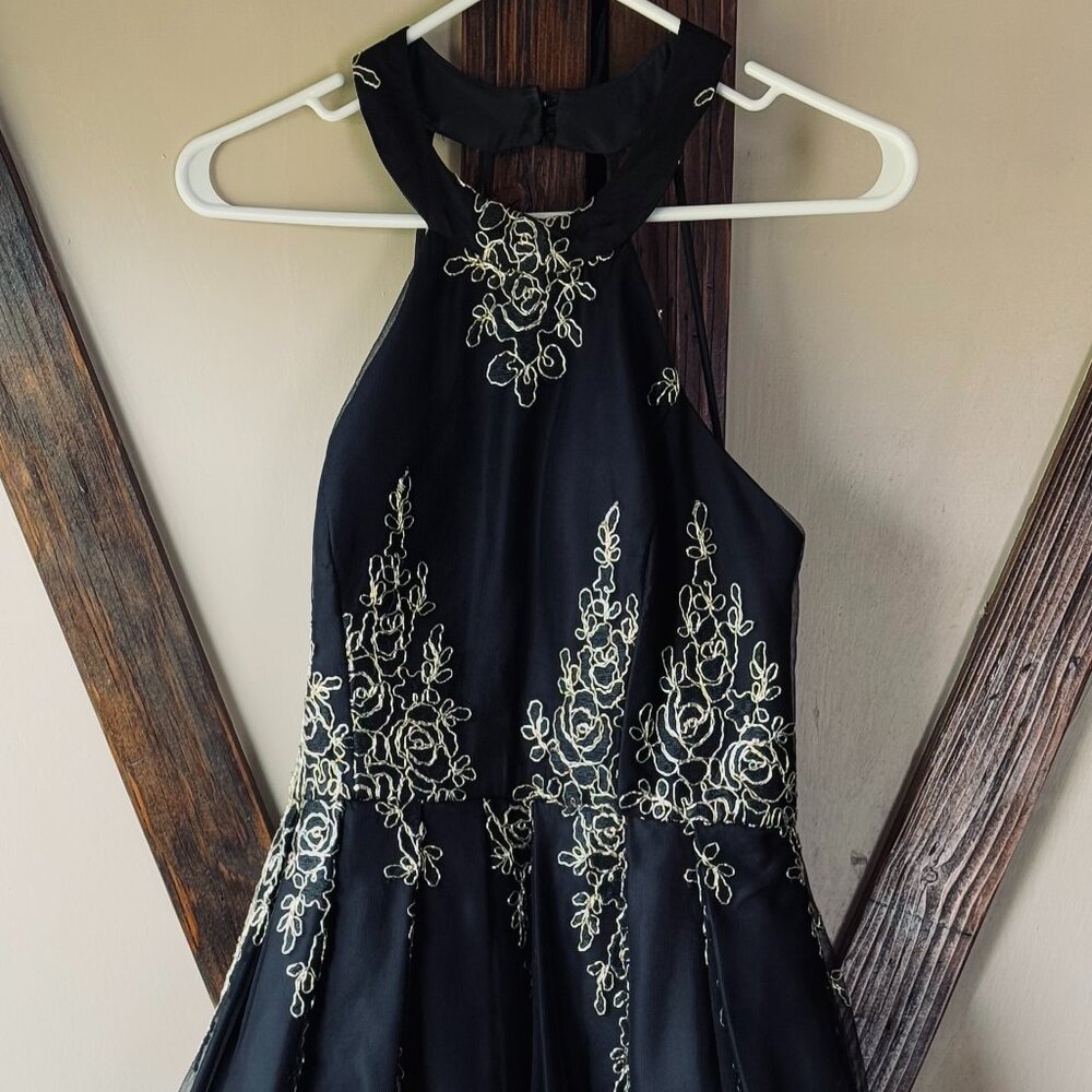 black silk lace dress Adalyne Halter Maxi Sequin Birthday Dresses Short Size:S-US2 Asymmetric hem 8th grade dance dresses